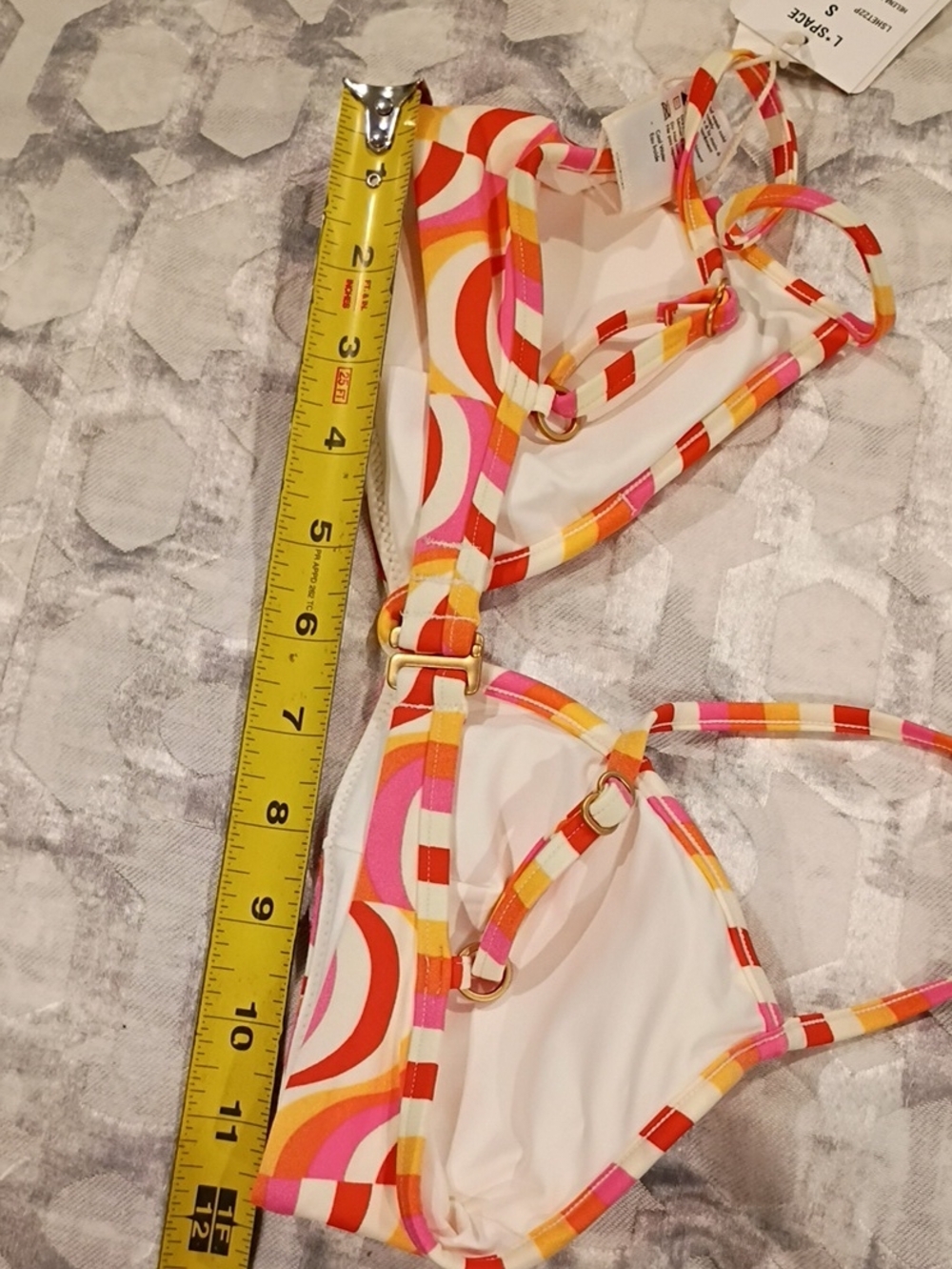 NWT l*space Helena Multicolor Wave-Print Retro Triangle Bikini Top S, M - Picture 6 of 11